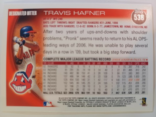 2010 Topps Baseball #538 Travis Hafner - Picture 2 of 3