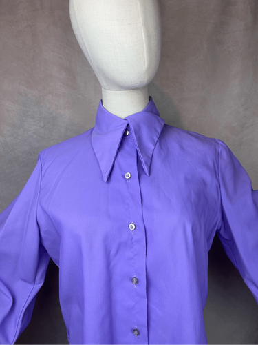 Pugnale vintage anni 70 top manica vescovo mod MCM taglie forti grande discoteca viola - Foto 4 di 9