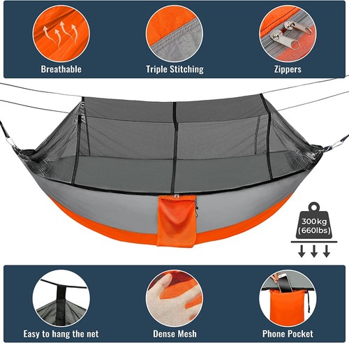 Double Hammock 3 Colors Load 660lbs with Rain Fly and Bug Net, Portable - Picture 8 of 17