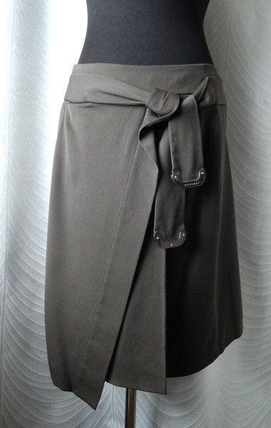 CELINE Khaki Brown Wool A-Line Midi Skirt 44 | Made in Italy Minimalist Designer