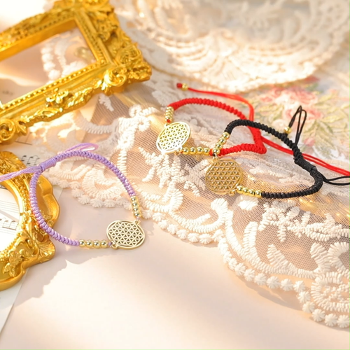 Pulsera Flor de la Vida Color Dorado Dije Acero Inoxidable Cuentas Cuerda Cadena Amuleto - Vídeo 1 de 1