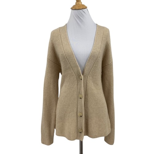 Vince Cardigan Womens M Medium Khaki Wool Cashmere Blend Drop Shoulder *READ