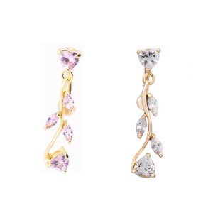 Crystal-Rose-Flower-Dangle-Navel-Belly-Button-Ring-Bar-Body-Piercing-Jewelry