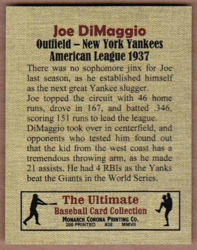 Joe DiMaggio New York Yankees / Ultimate #38 / FREE SHIP / NM+ - Picture 2 of 2