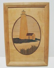 Vintage Hudson River Inlay Wood Marquetry Nantucket Lighthouse by Nelson w/COA