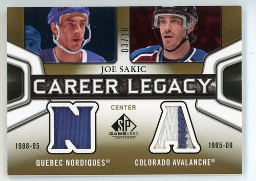 2010-11 SP GAME USED JOE SAKIC CAREER LEGACY DUAL PATCH GOLD SPECTRUM # 3/10 - Bild 1 von 2