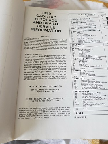 Eldorado Seville service manual from 1990 . - Picture 4 of 5