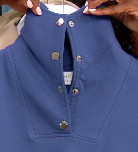 Denim & Co. Top Active French Terry manga larga azul 4X - Imagen 2 de 3