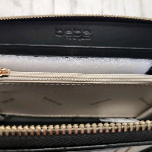 Bebe Women's Wristlet Wallet Quilted Black With Gold Lettering and Rhinestones - Picture 9 of 9