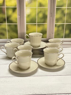 Set of Mikasa Belair Footed Cup Saucer L2802 Ivory China Japan  PlatinumTrim