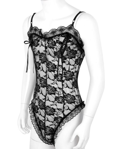 Hombres Sissy Disfraz de Criada Francesa Satén Wetlook Mini Vestido Encaje Ver a Través Body - Imagen 53 de 60