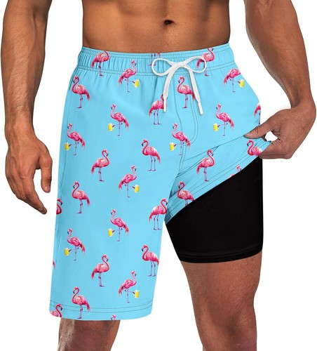 Mens Swim Trunks with Compression Liner 9'' Inseam Quick Dry Swimsuit Shorts - Picture 8 of 56