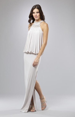 MIGNON Cold Shoulder Blouson Light Gray Beads Rhinestone Party Dress Gown Sz 4 6 - Picture 12 of 12