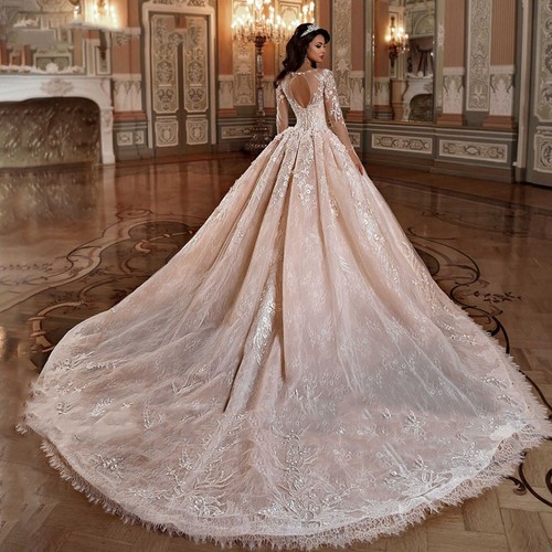 IS-Neu mit Etikett Luxus US18W Brautkleid Langarm Perlen Blumen U-Ausschnitt Hochzeitskleid - Bild 2 von 9