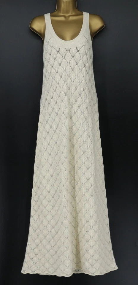 CHLOE SHELL-KNIT CASHMERE WOOL MAXI DRESS WOMENS L POWDER WHITE RRP £1230 AD