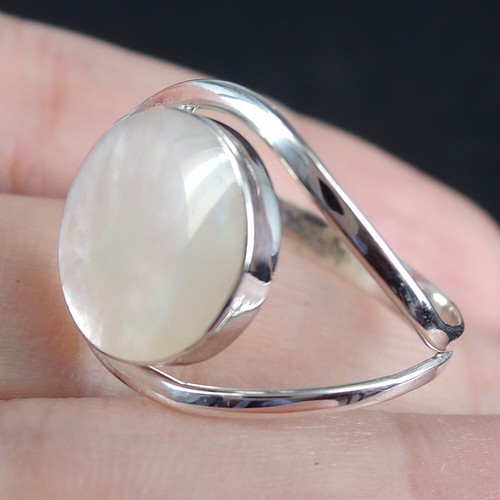 Anillo ligero de madreperla de plata de ley 925, 8,5-USA Q-UK (ajustable) - Imagen 2 de 8