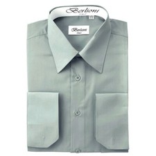 BERLIONI ITALY SLIM FIT MEN'S DRESS SHIRT LONG SLEEVES CONVERTIBLE CUFF L.GREY