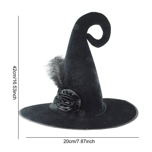 Halloween Hexenhut spitz Samt Hexenhut mit Blume weibliches Kostüm Requisite - Bild 12 von 12