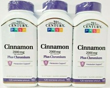 21st Century Cinnamon 2000mg Plus Chromium 120ct Caps- 3 Pack -Exp Date 03-2026