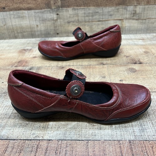 Taos Mary Jane Shoes Womens 9 Red Leather Jewel Embellished Strap Comfort Walk - Picture 4 of 10