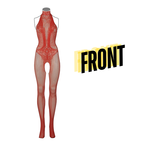 Fishnet Lace Bodystocking Halter Neck Stretchable Fabric Open-Crotch Lingerie - Picture 6 of 10