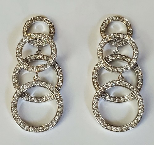 Clear Cubic Zirconia - CZ Circles Statement Earrings - Sterling .925 - Pierced - Picture 2 of 6
