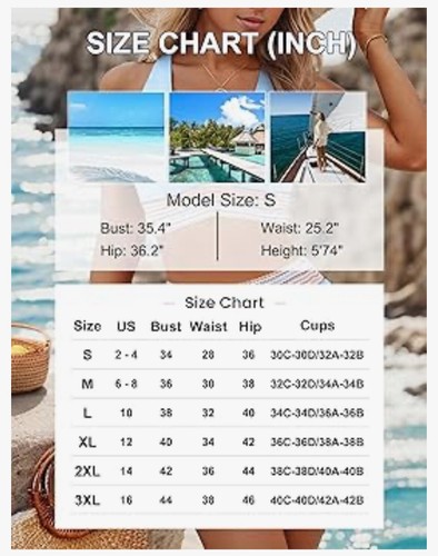 Blooming Jelly Womens High Waisted Bikini Sets Color Block Tummy Control Sz L - Picture 6 of 7