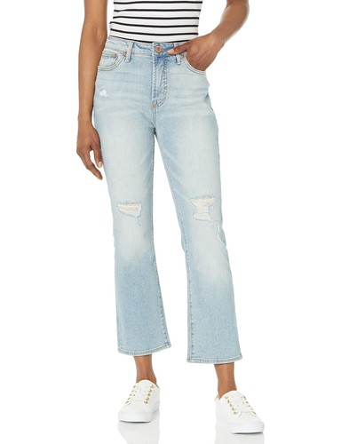 Jean recto de moda Seven7 Misses tiro alto talla 8 lavado claro precio de venta sugerido por el fabricante 69 USD - Imagen 10 de 15