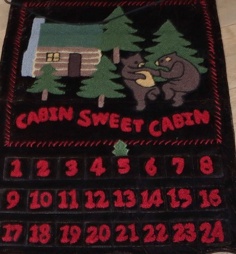 Cabin Sweet Cabin | Dancing Bears Advent Calendar Velvet Embroidered 18" x 24" - Picture 2 of 6