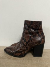 ZARA WOMEN'S BROWN ZIP UP SNAKE SKIN PRINT ANKLE BOOTS UK SIZE 7 EUR 40 K40