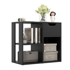 3-Cube Modern Storage Organizer Wooden Bookcase Display Shelf W/ Pull-out Drawer