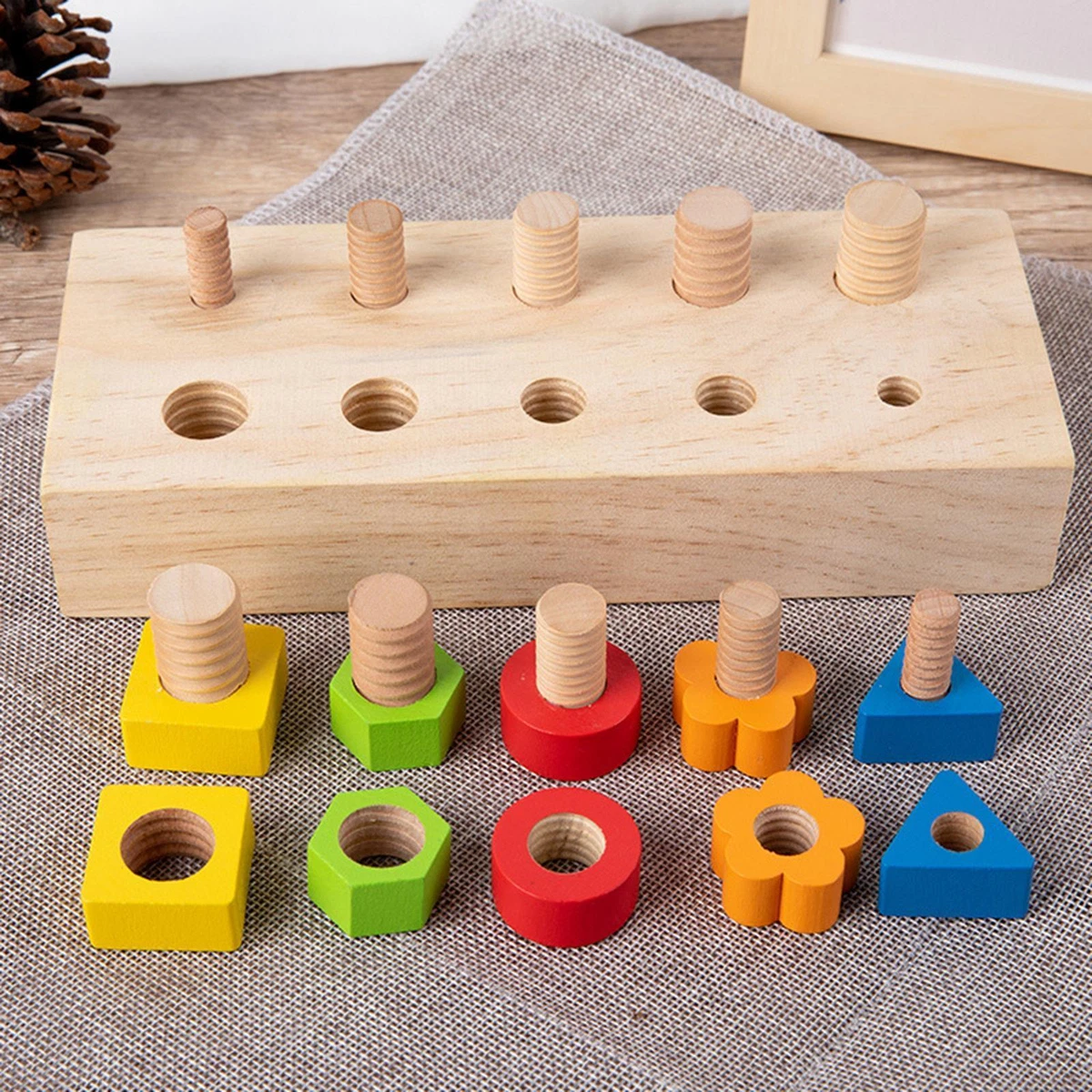 Montessori Wood Nuts and Bolts Board Toy Develop Fine Motor Skills