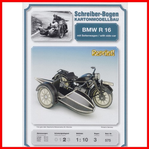 Schreiber-Bogen 575 BMW R16 Motorrad m. Seitenwagen Kartonmodellbausatz  1:20 - Bild 1 von 2