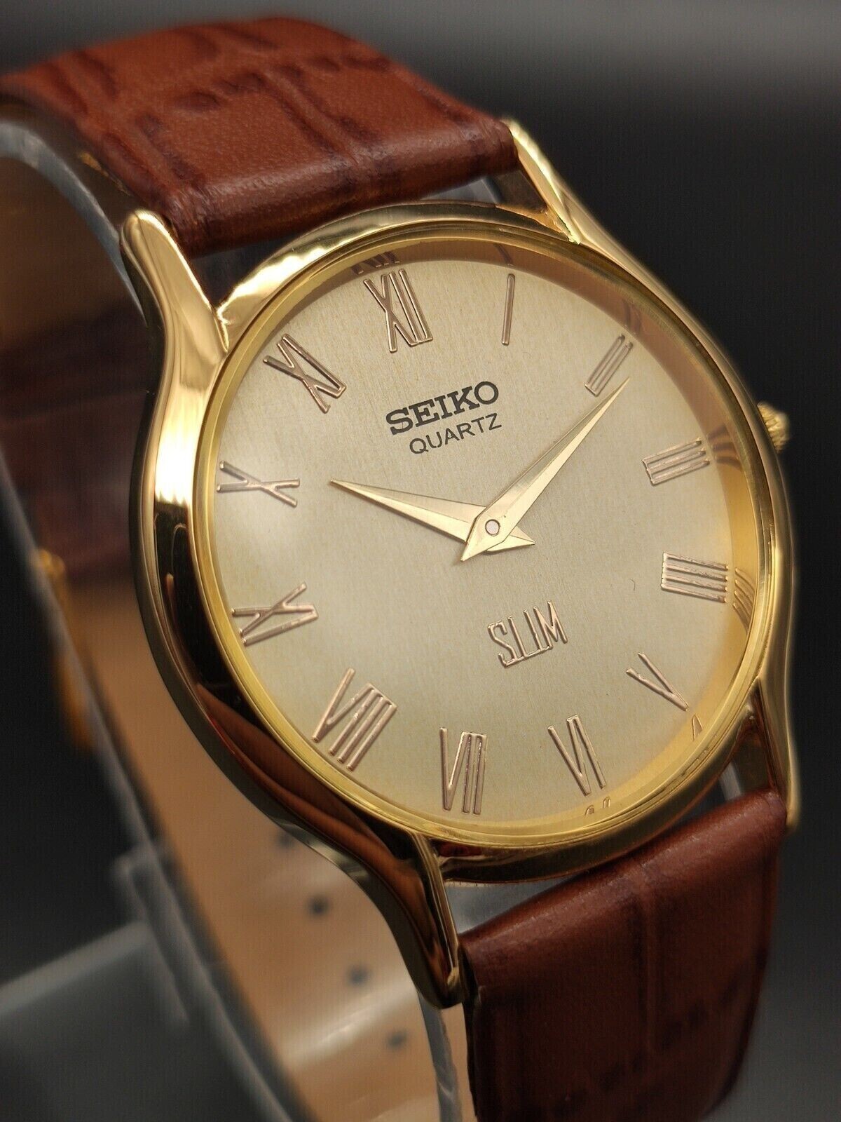 Seiko vergoldete japanische römische Zifferblatt schmaler Quarz Herrenarmbanduhr - Bild 7 von 8