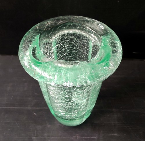 VASE CRISTAL EPAIS CRAQUELE VERT DAUM NANCY EPOQUE ART DECO - Imagen 2 de 6