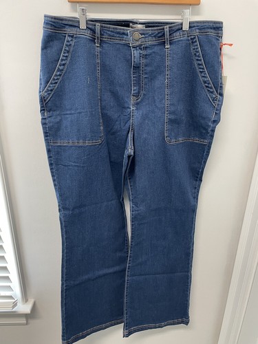 Jeans donna taglie forti 20W/32" vita alta ovunque svasati Knox rosa blu nuovo