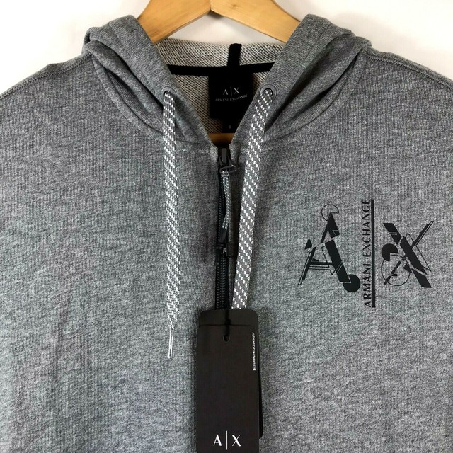Armani Exchange AX Mens Full Zip Logo Gray Cotton Hooded Jacket Hoodie Small eBay