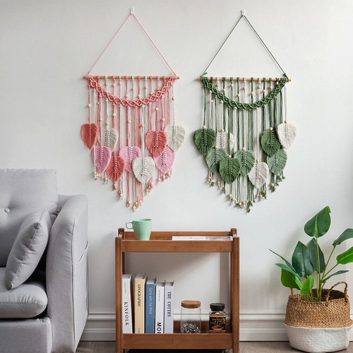 Large Macrame Wall Hanging Boho Woven Tapestry Handmade Leaf Wall Art Decoration - Picture 11 of 16