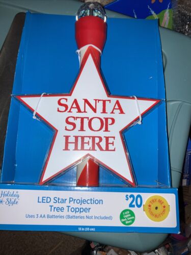 Holiday Style LED Star Projection Tree Topper “Santa Stop Here” Christmas - Picture 3 of 6