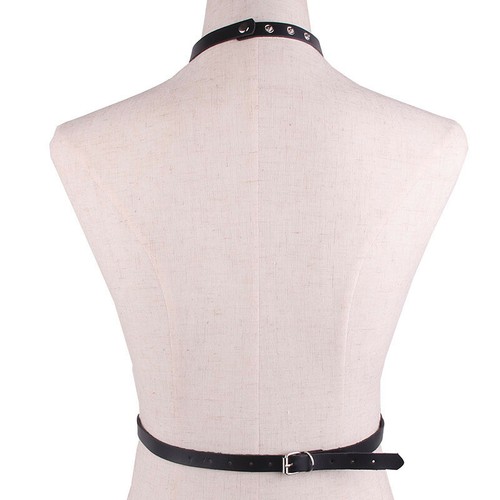 Damen Kunstleder Harness Taillengürtel verstellbar Punk Brustgürtel Körperkette - Bild 3 von 7