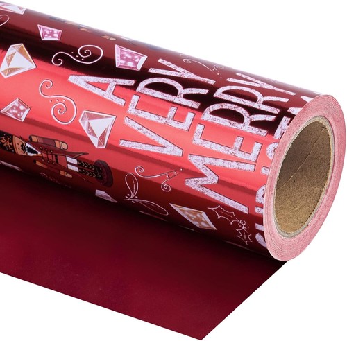 Reversible Christmas Wrapping Paper17"x33' Red White Snowflakes, Reindeer Design - Picture 21 of 21