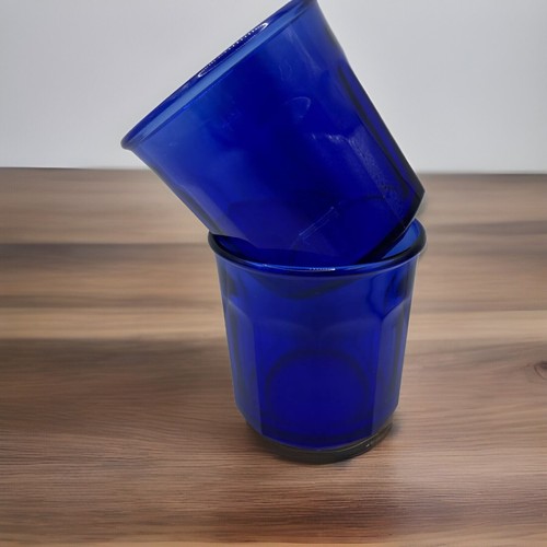 Luminarc Arcoroc Cobalt Blue 500ml 10 Panel Glasses France Vintage Superior~2 - Picture 4 of 5
