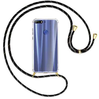 Handykette für Huawei Y7 (Prime) 2018, Honor 7C schwarz/gold (G) Hülle mit Band