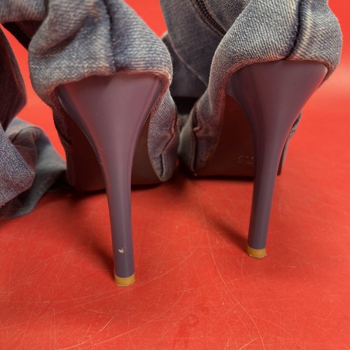 Women Ladies Denim Jean Boots Peep-toe Stiletto Heel Over The Knee Heels 7.5 - Picture 6 of 9