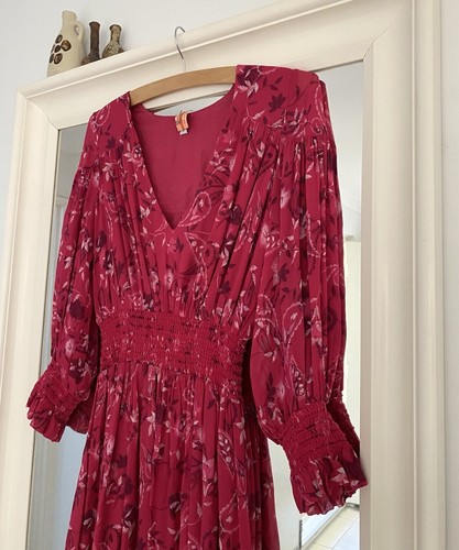 Steele Dress Size S Midi Pink Floral Paisley Puff Sleeve Elastic Waist Stretch - Bild 7 von 19