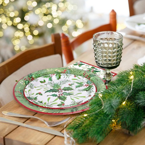 Merry Christmas Party Supplies Kit Serves 24 Holly Paper Plates and Napkins f... - Picture 5 of 7