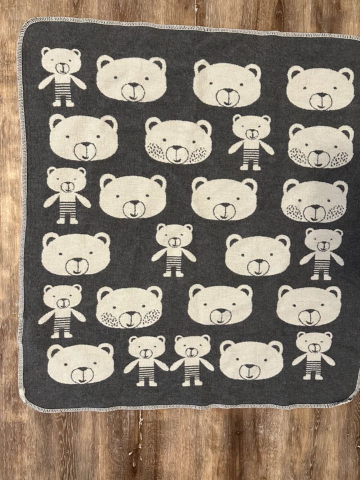 David Fussenegger Manta Bebé Osos Gris Crema Reversible Austria 26x26 Foto 2 de 4