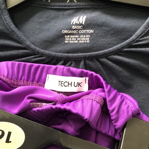 H&M & Tech UK Age 9-10 Years Navy Long Sleeve Top & Purple Full Length Leggings - Picture 7 of 8
