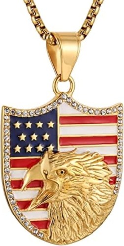 Stainless Steel American Eagle Patriotic Necklace CZ Flag Bald Eagle Pendant - Picture 22 of 53