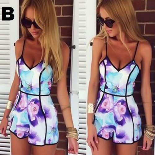 UK-Qualität Damen Blumen Spitze hinten offen Strand Party Abend Overall Shorts Kleid - Bild 3 von 5